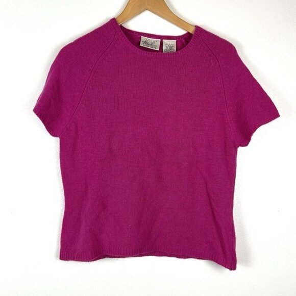 Vintage Kathie Lee Hot Pink Lamswool Angora Short Sleeve Sweater L y2k 90s Flaw - Picture 1 of 7